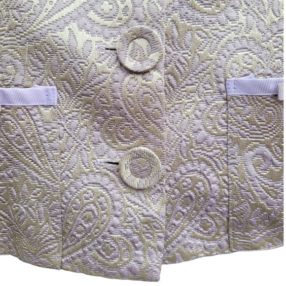 Vintage 80s Matty M Paisley Jacquard‎ Grosgrain Ribbon Bows Cropped Jacket - Picture 6 of 13